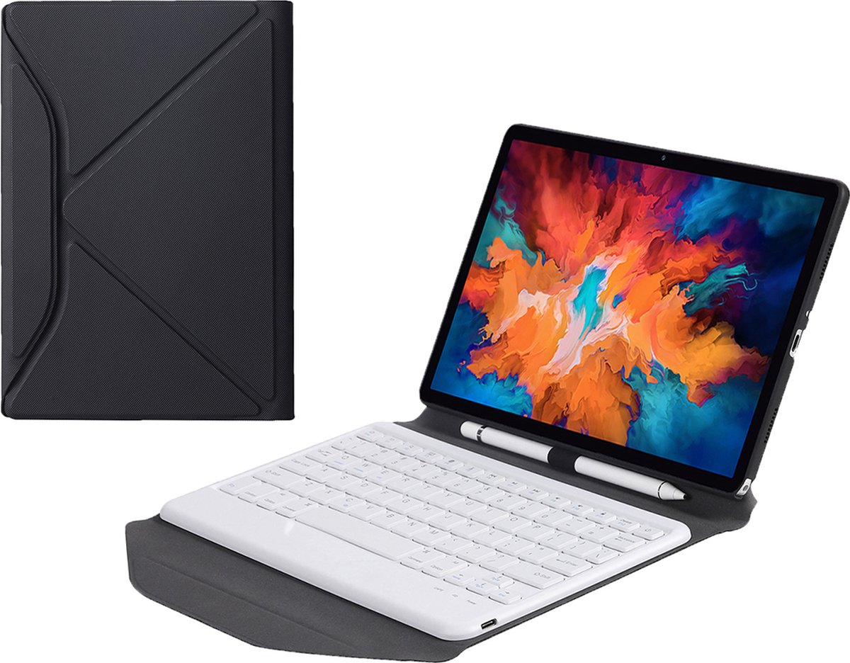 Tablet Toetsenbord Hoes geschikt voor Lenovo Tab P11 Pro - Met Draadloos Bluetooth Keyboard en Stylus pen houder - Wit