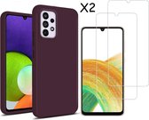 Hoesje Geschikt Voor Samsung Galaxy A33 hoesje silicone soft cover Wine Rood - Hoesje Geschikt Voor Samsung Galaxy A33 5G Silicone colour hoesje - Galaxy A33 case Liquid Nano Silicone cover - A33 Screenprotector 2 pack