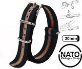 20mm Premium Nato Strap Zwart Oranje Grijs - Vintage James Bond - Nato Strap collectie - Mannen - Horlogeband - 20 mm bandbreedte voor oa. Seiko Rolex Omega Casio en Citizen