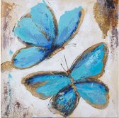 Schilderij - Butterfly - 40x40cm - Blauw