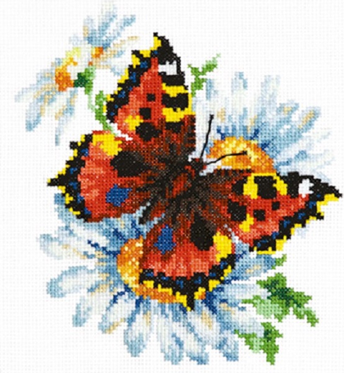 Borduurpakket vlinder met margrieten - Magic needle met telpatroon.