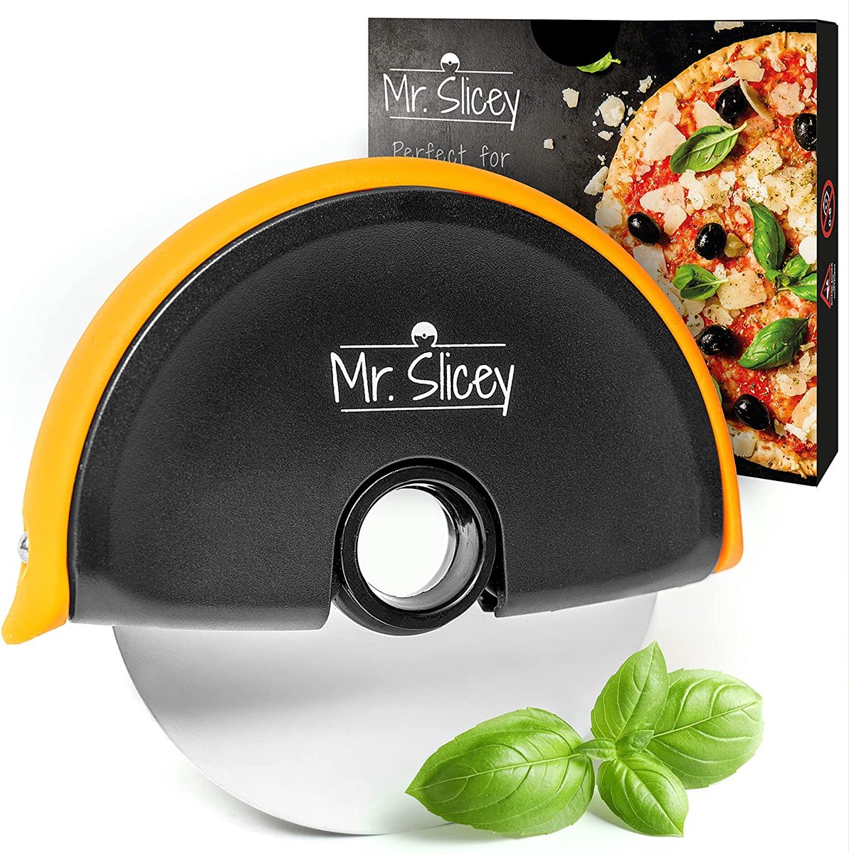 Helperfect Pizzasnijder Mr. Slicey - Extra Makkelijk Snijden van Pizza - Roestvrijstalen Pizzames met Rubberen Veiligheidsgrip
