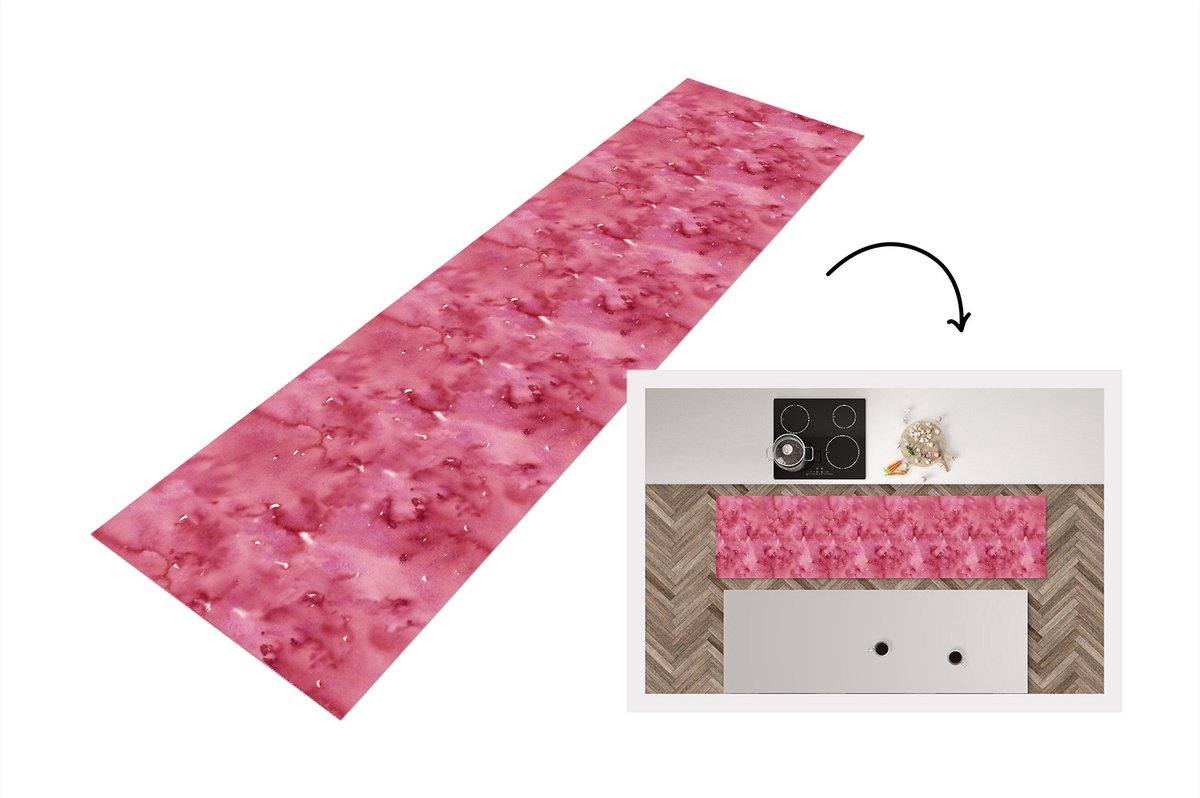 KitchenYeah Keukenloper - Loper keuken - Patroon - Waterverf - Roze - 240x60 cm - Keukenloper vinyl Multicolor