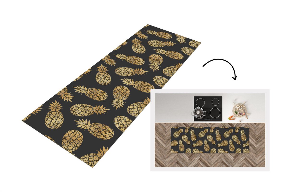 KitchenYeah Keukenloper - Loper keuken - Ananas - Goud - Luxe - Patronen - 180x60 cm - Keukenloper vinyl Multicolor