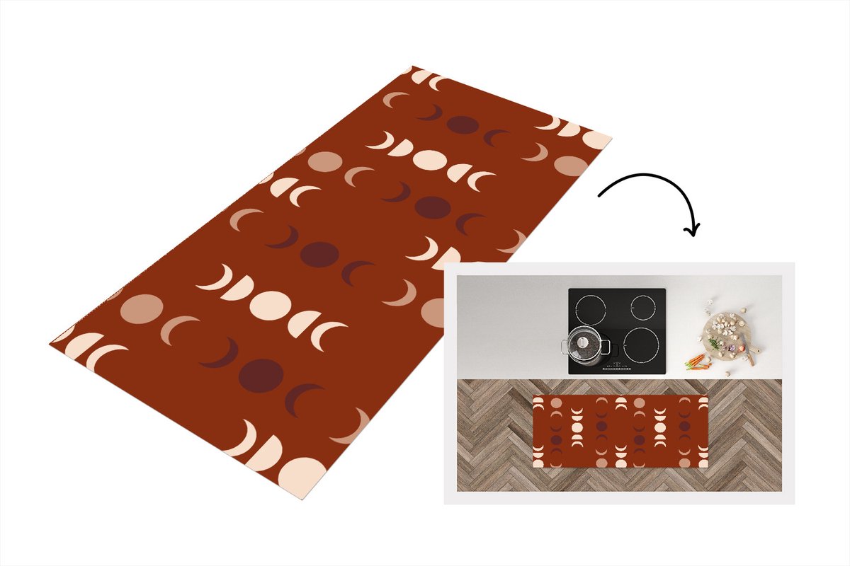 KitchenYeah Keukenloper - Loper keuken - Maan - Rood - Patroon - Keukenloper vinyl Multicolor
