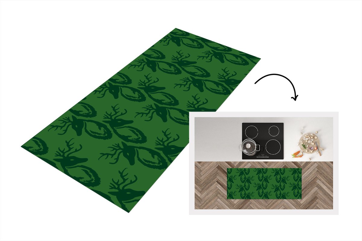 KitchenYeah Keukenloper - Loper keuken - Patronen - Groen - Hert - Keukenloper vinyl, foto 2