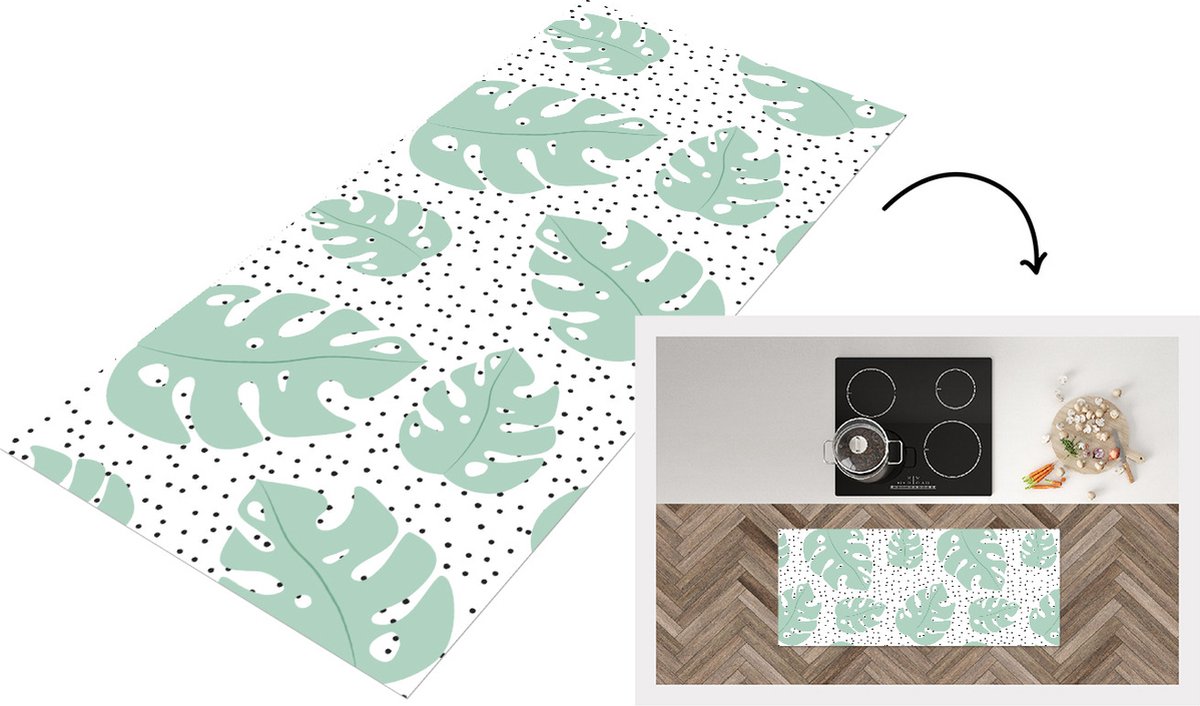 KitchenYeah Keukenloper - Loper keuken - Stippen - Monstera - Patronen - 120x50 cm - Keukenloper vinyl Multicolor