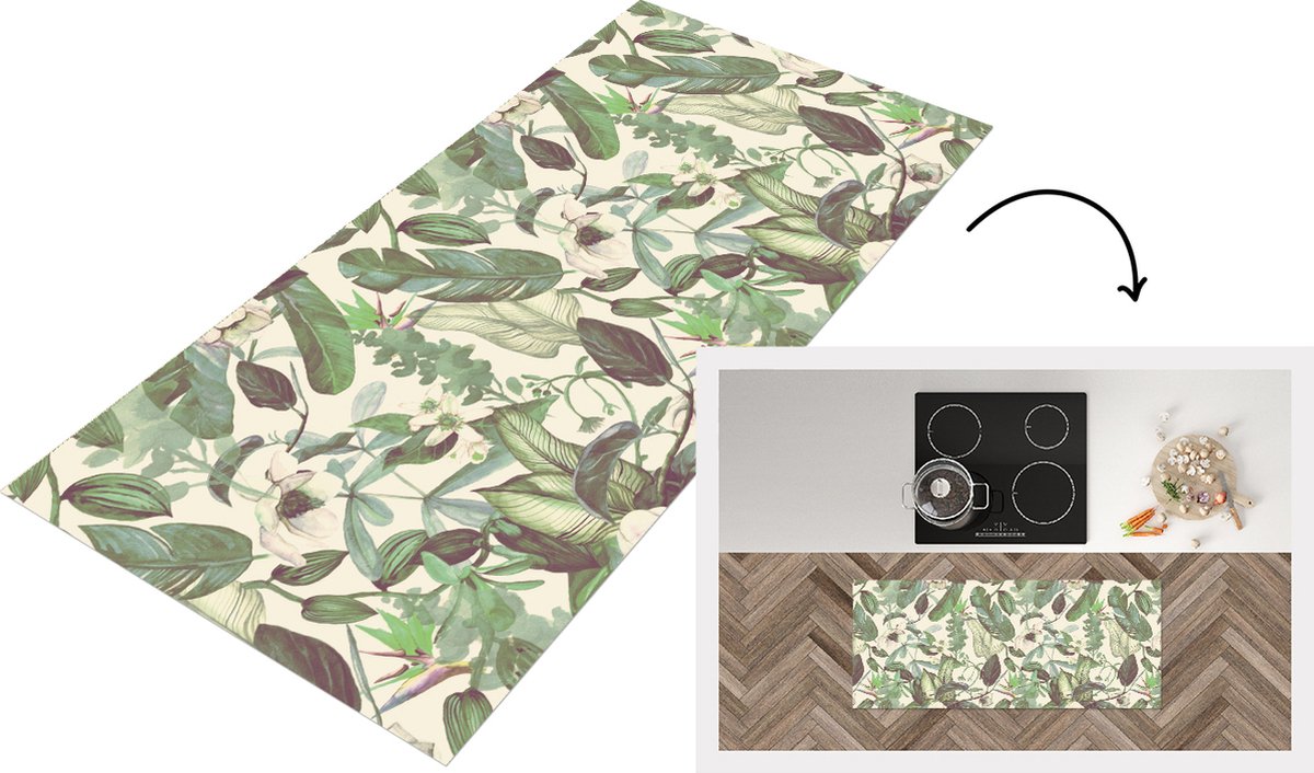 KitchenYeah Keukenloper - Loper keuken - Flora - Jungle - Vintage - Patronen - 120x50 cm - Keukenloper vinyl Multicolor
