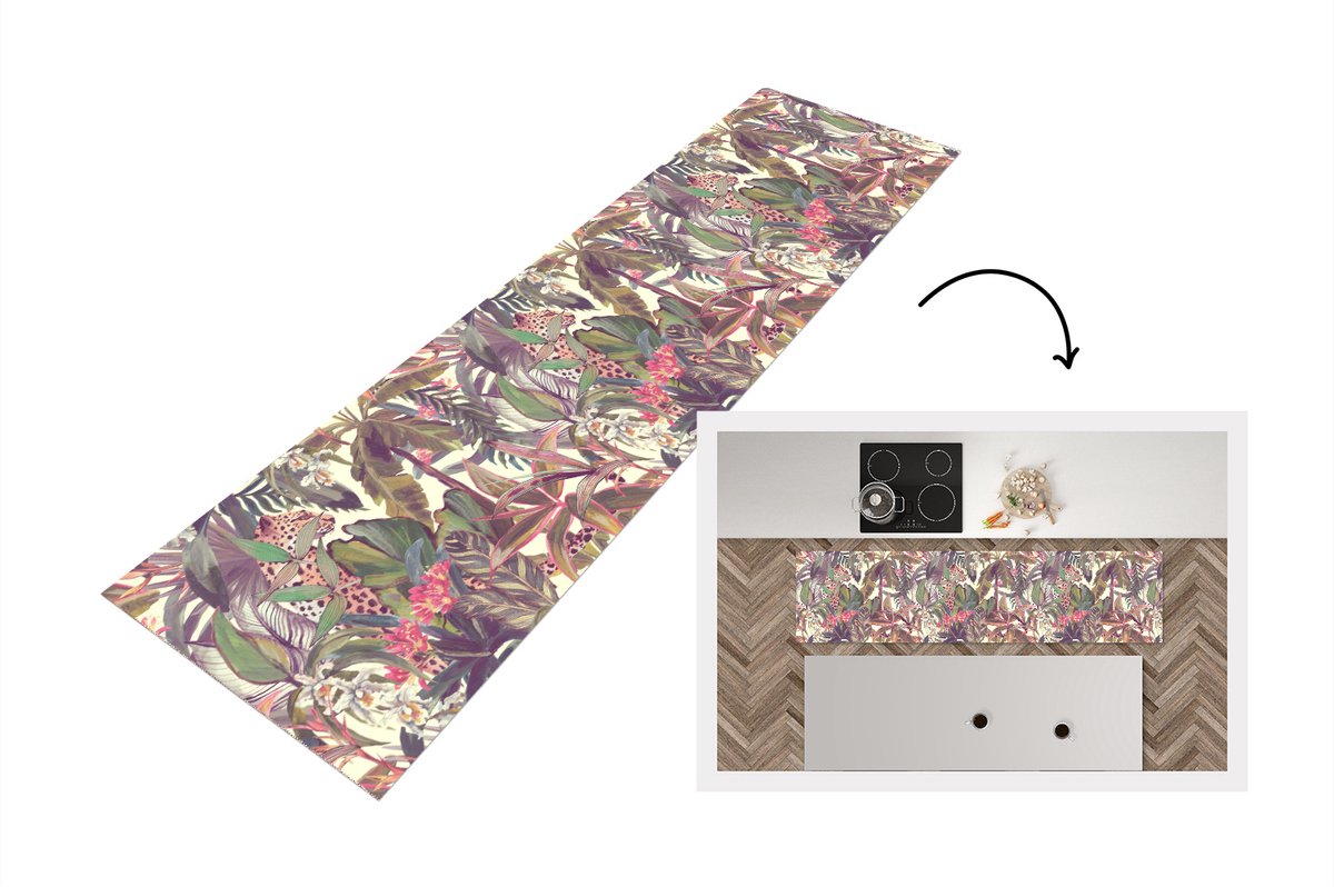 KitchenYeah Keukenloper - Loper keuken - Jungle - Panter - Patronen - 240x60 cm - Keukenloper vinyl Multicolor