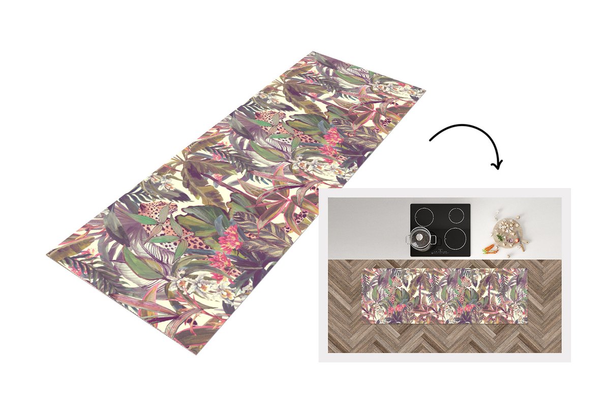 KitchenYeah Keukenloper - Loper keuken - Jungle - Panter - Patronen - 180x60 cm - Keukenloper vinyl Multicolor