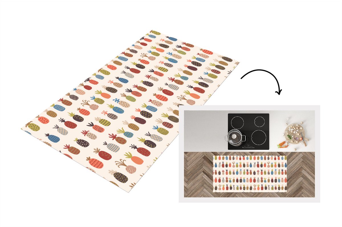 KitchenYeah Keukenloper - Loper keuken - Ananas - Regenboog - Retro - Fruit - 120x60 cm - Keukenloper vinyl Multicolor