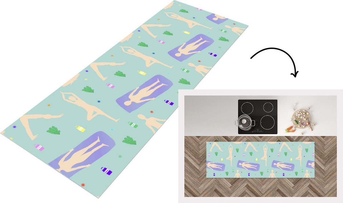 KitchenYeah Keukenloper - Loper keuken - Yoga - Patronen - Zen - 180x60 cm - Keukenloper vinyl Multicolor