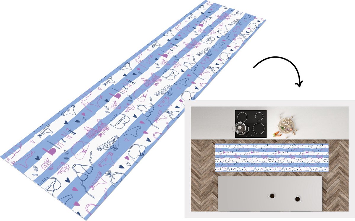 KitchenYeah Keukenloper - Loper keuken - Bikini - Zomer - Patronen - 200x50 cm - Keukenloper vinyl Multicolor