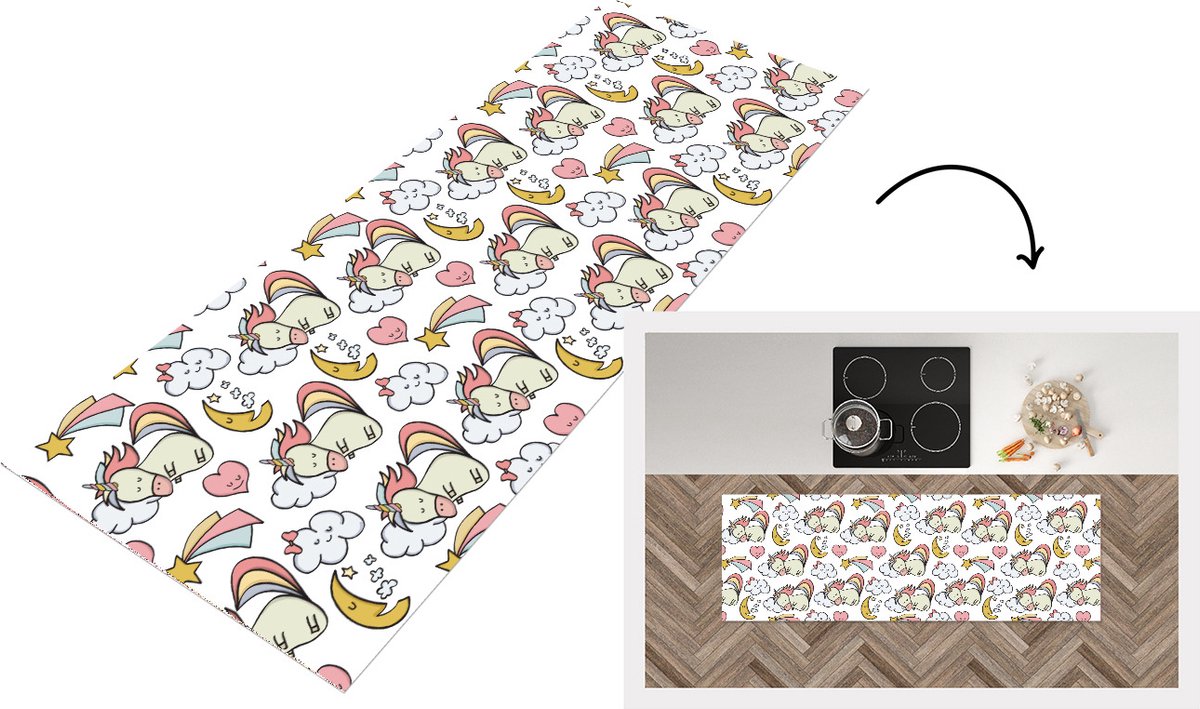KitchenYeah Keukenloper - Loper keuken - Slapen - Unicorn - Patronen - 180x60 cm - Keukenloper vinyl Multicolor
