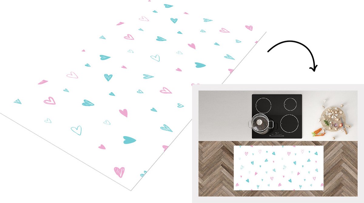 KitchenYeah Keukenloper - Loper keuken - Hartjes - Patronen - Pastel - 120x60 cm - Keukenloper vinyl Multicolor