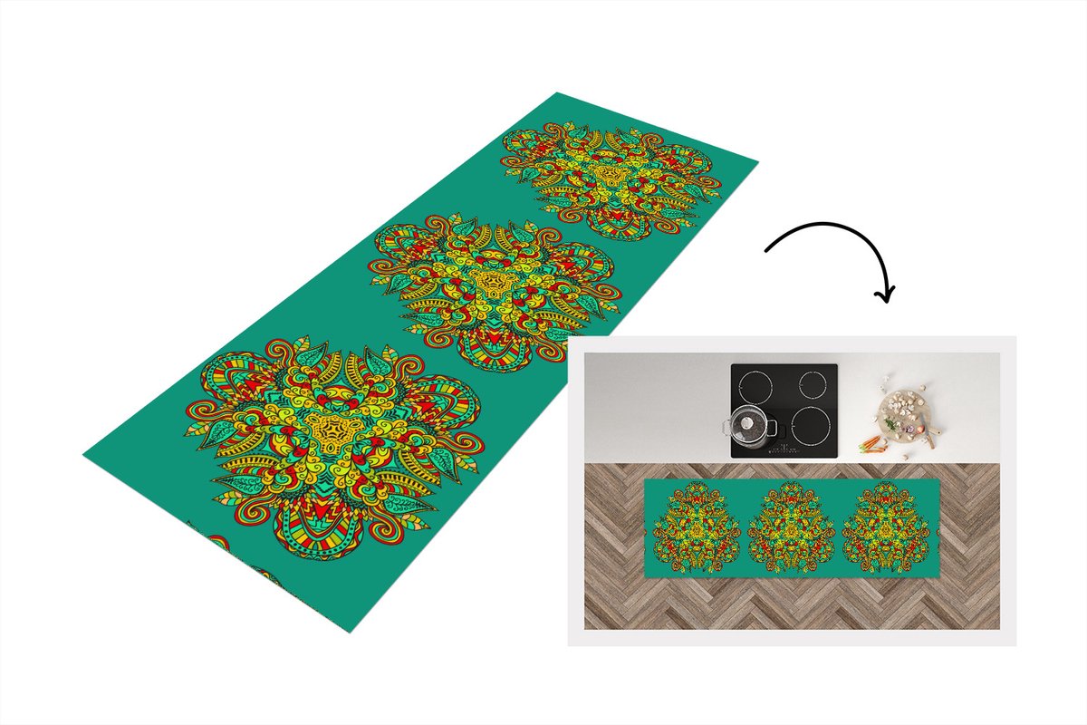 KitchenYeah Keukenloper - Loper keuken - Patronen - Krullen - Folklore - Keukenloper vinyl multicolor, foto 5
