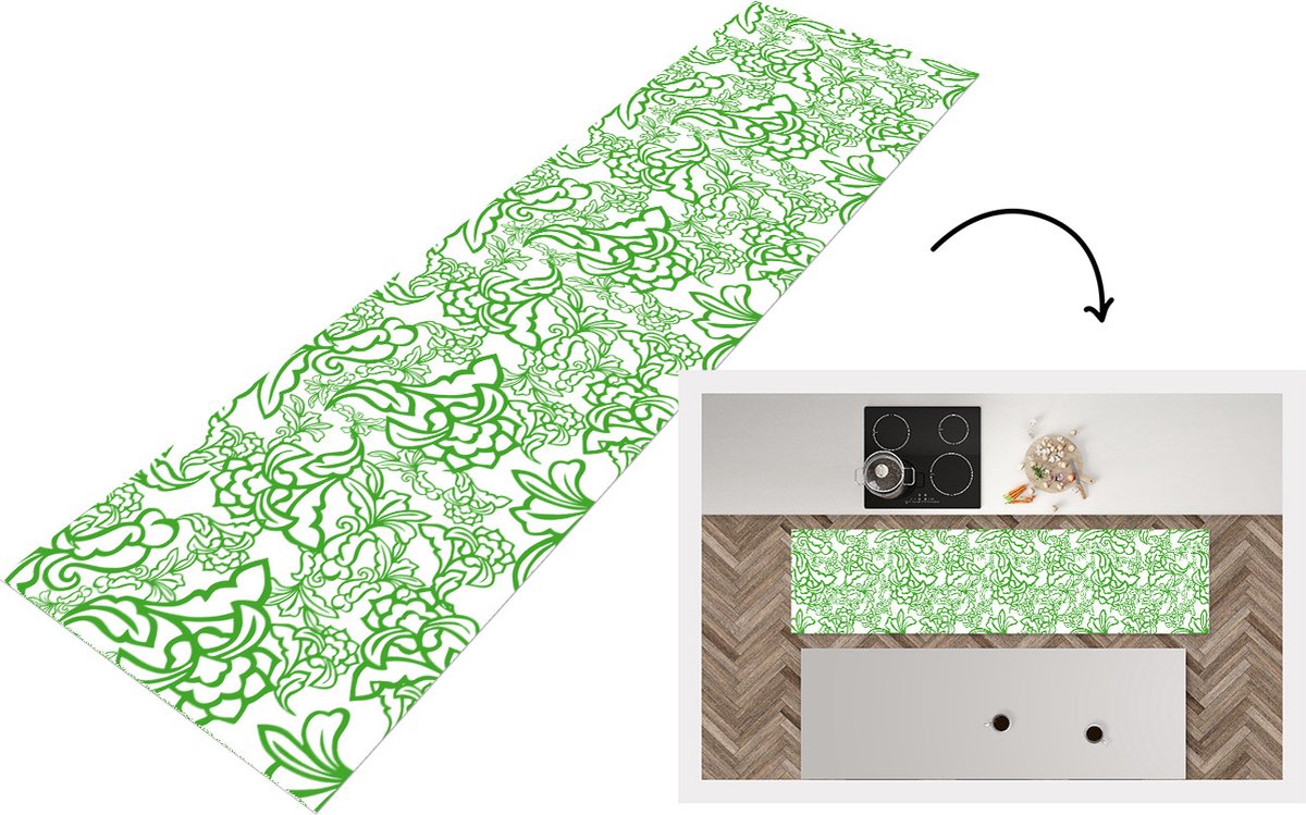 KitchenYeah Keukenloper - Loper keuken - Planten - Orientalism - Patroon - 240x60 cm - Keukenloper vinyl Multicolor