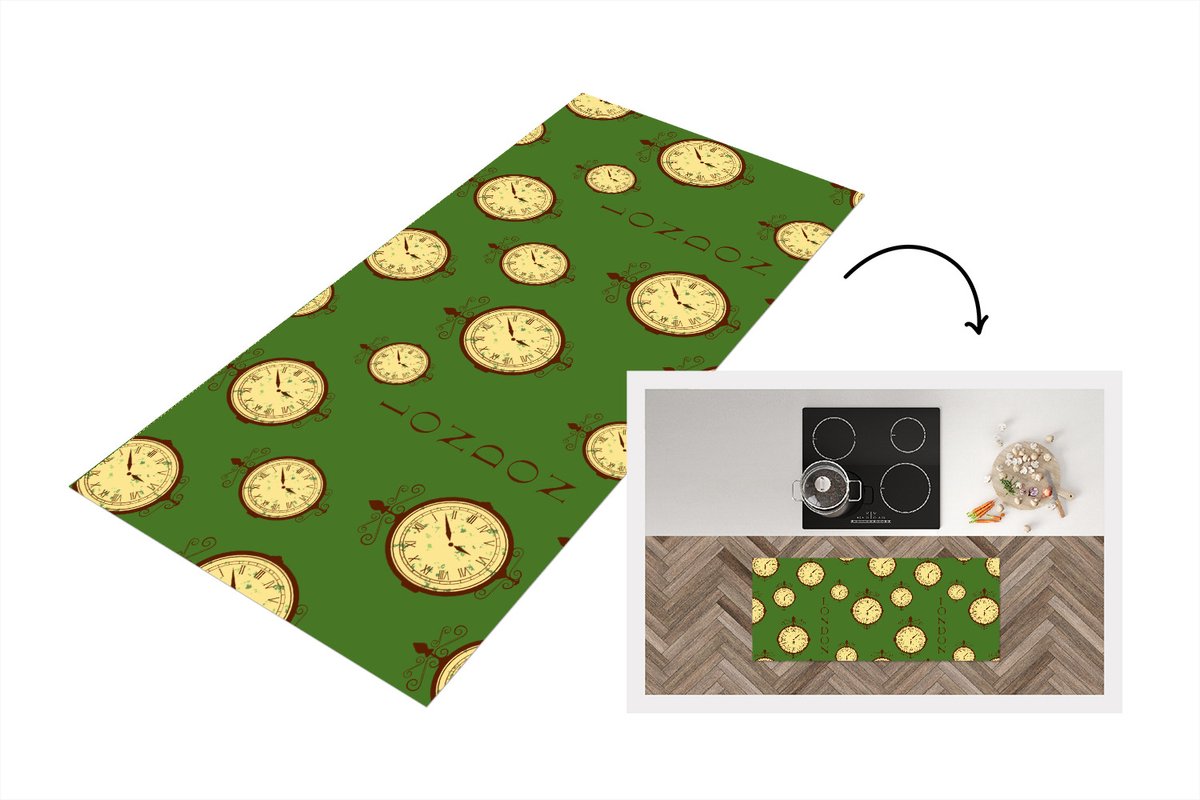 KitchenYeah Keukenloper - Loper keuken - Londen - Vintage - Klok - Patroon - 120x50 cm - Keukenloper vinyl Multicolor