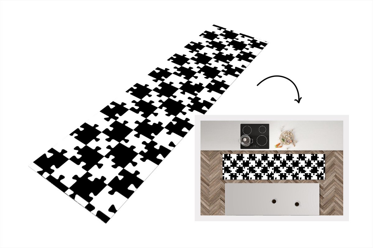 KitchenYeah Keukenloper - Loper keuken - Puzzel - Schaken - Patronen - 200x50 cm - Keukenloper vinyl Multicolor