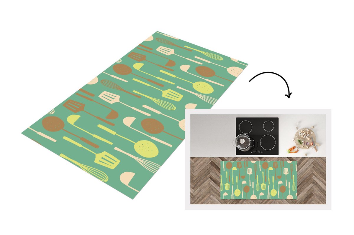 KitchenYeah Keukenloper - Loper keuken - Spatel - Lepel - Patronen - Keuken - 120x60 cm - Keukenloper vinyl Multicolor