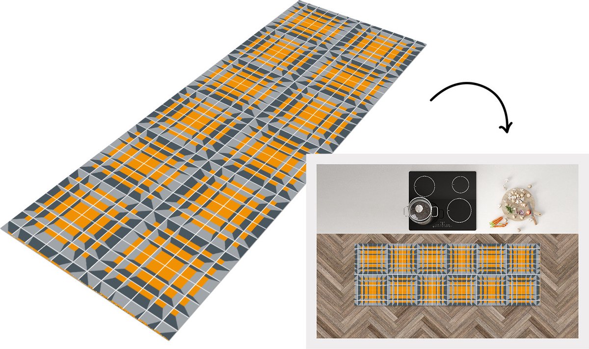 KitchenYeah Keukenloper - Loper keuken - Kubus - Patronen - 3D - 150x50 cm - Keukenloper vinyl Multicolor