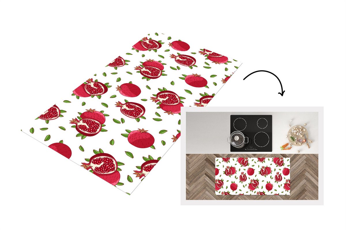 KitchenYeah Keukenloper - Loper keuken - Fruit - Bladeren - Patroon - Granaatappel - 120x60 cm - Keukenloper vinyl Multicolor