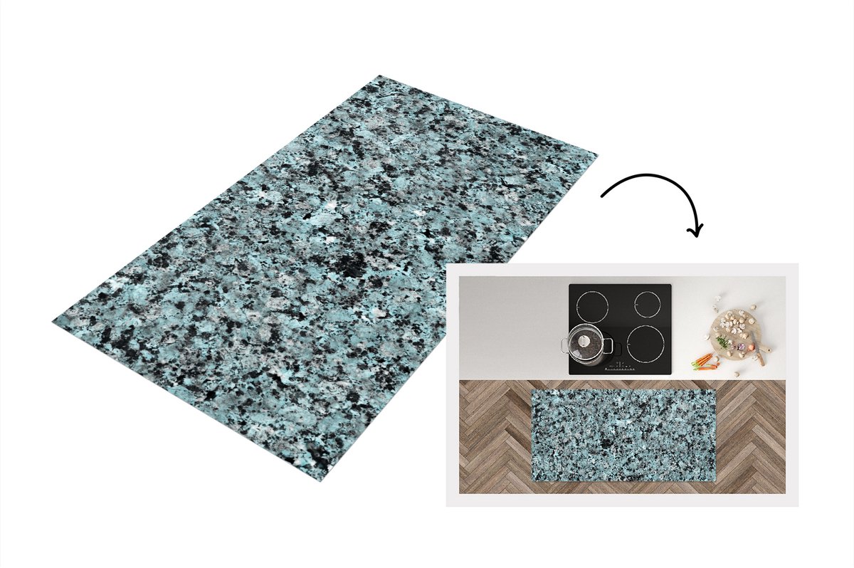 KitchenYeah Keukenloper - Loper keuken - Graniet - Kristallen - Blauw - Zwart - 120x60 cm - Keukenloper vinyl Multicolor
