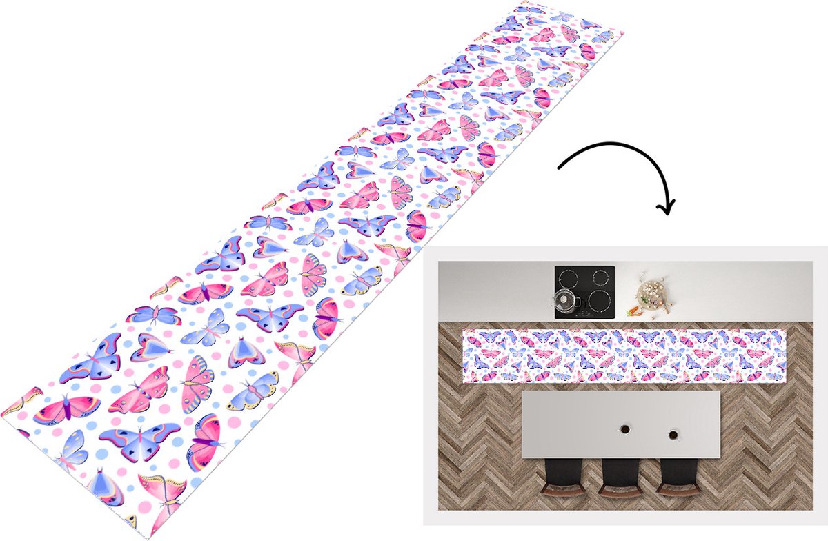 KitchenYeah Keukenloper - Loper keuken - Vlinders - Stippen - Patronen - 300x50 cm - Keukenloper vinyl Multicolor