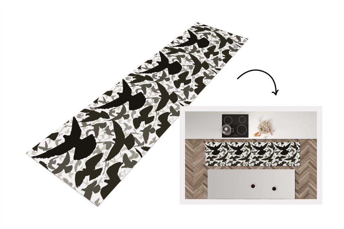 KitchenYeah Keukenloper - Loper keuken - Duif - Vliegen - Patronen - Vogels - 240x60 cm - Keukenloper vinyl Multicolor