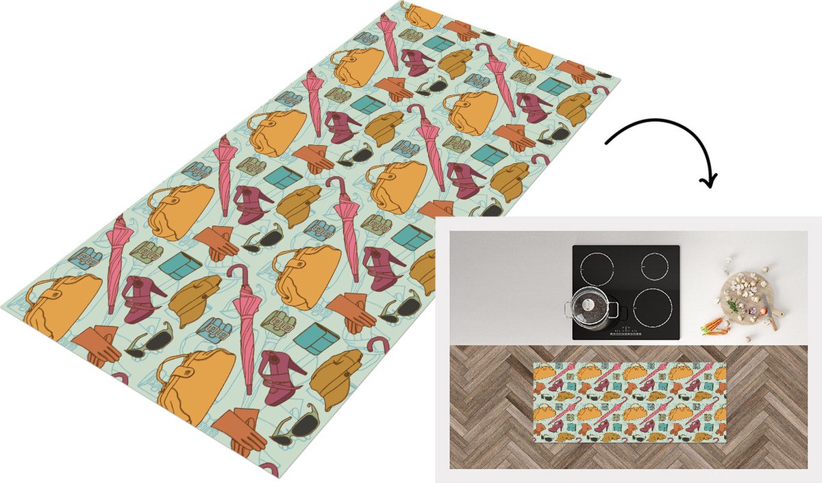 KitchenYeah Keukenloper - Loper keuken - Kleren - Paraplu - Seizoenen - Design - 120x50 cm - Keukenloper vinyl Multicolor