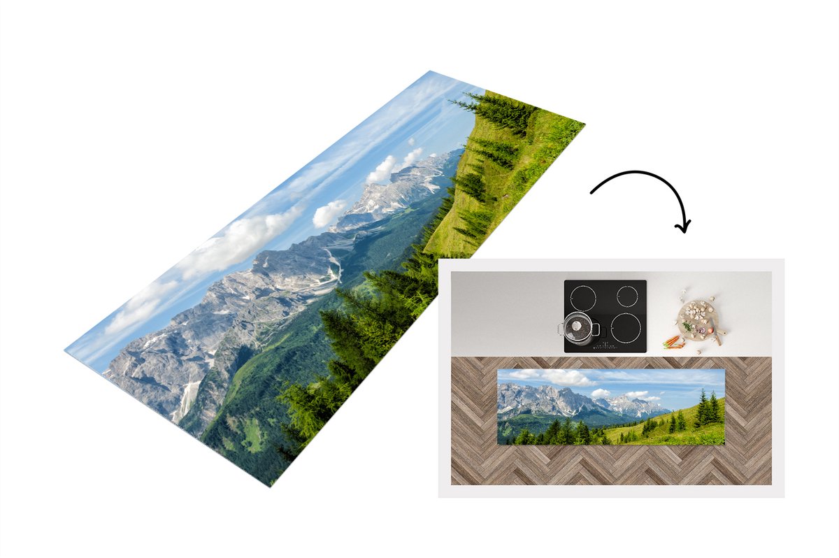 KitchenYeah Keukenloper - Loper keuken - Alpen - Bergen - Gras - 150x50 cm - Keukenloper vinyl Multicolor