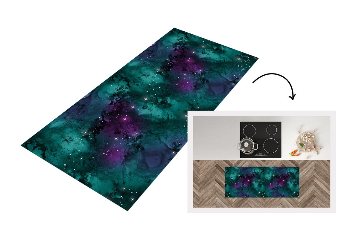 KitchenYeah Keukenloper - Loper keuken - Ruimte - Marmer - Verf - Patroon - 120x50 cm - Keukenloper vinyl Multicolor