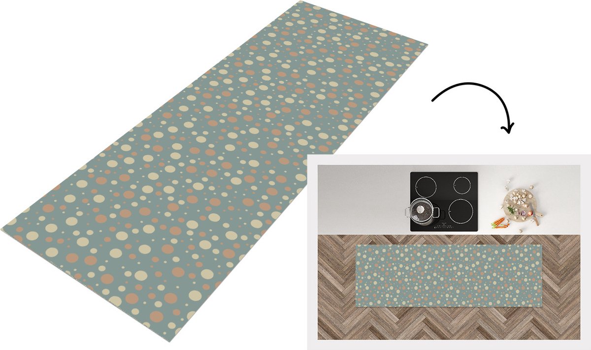 KitchenYeah Keukenloper - Loper keuken - Stippen - Patroon - Grijs - Keukenloper vinyl, foto 4