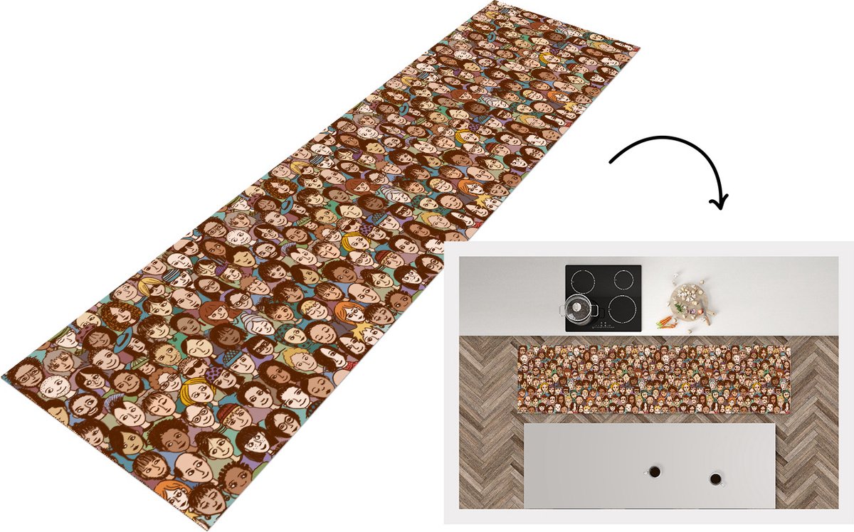 KitchenYeah Keukenloper - Loper keuken - Diversiteit - Patronen - Mensen - 200x50 cm - Keukenloper vinyl Multicolor