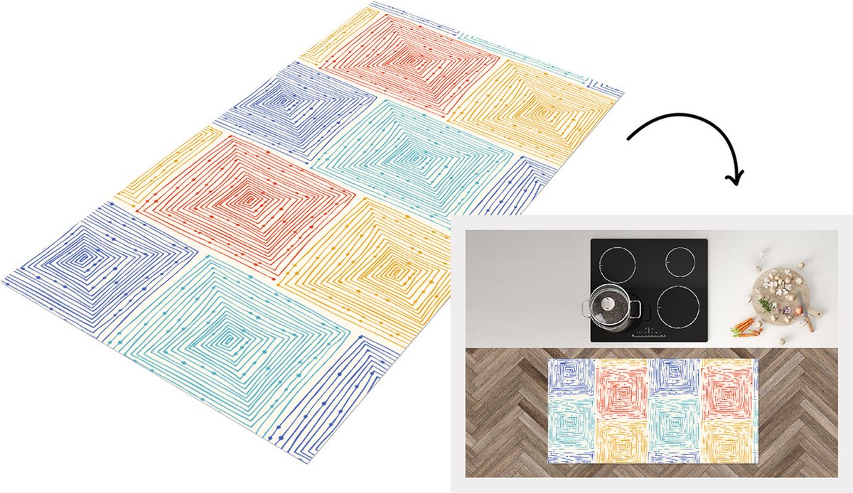KitchenYeah Keukenloper - Loper keuken - Labyrint - Pastel - Stippen - Patroon - 120x60 cm - Keukenloper vinyl Multicolor