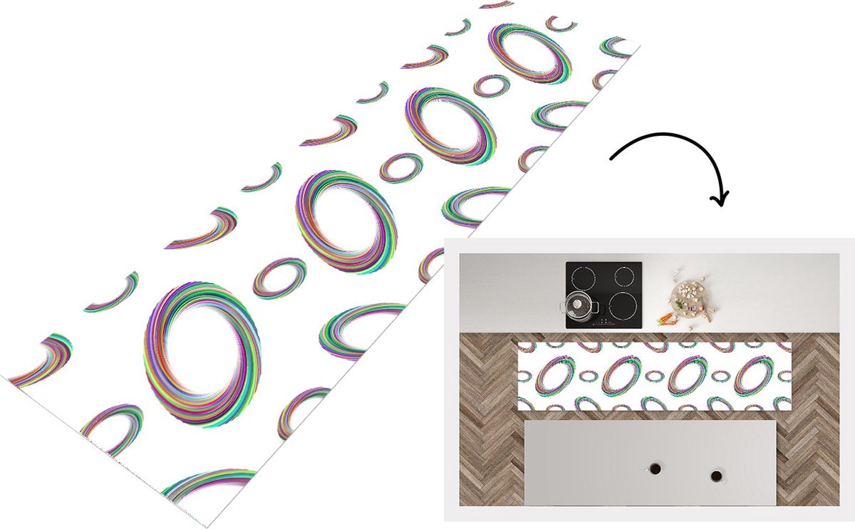 KitchenYeah Keukenloper - Loper keuken - Ring - Regenboog - Patronen - Keukenloper vinyl multicolor, foto 6