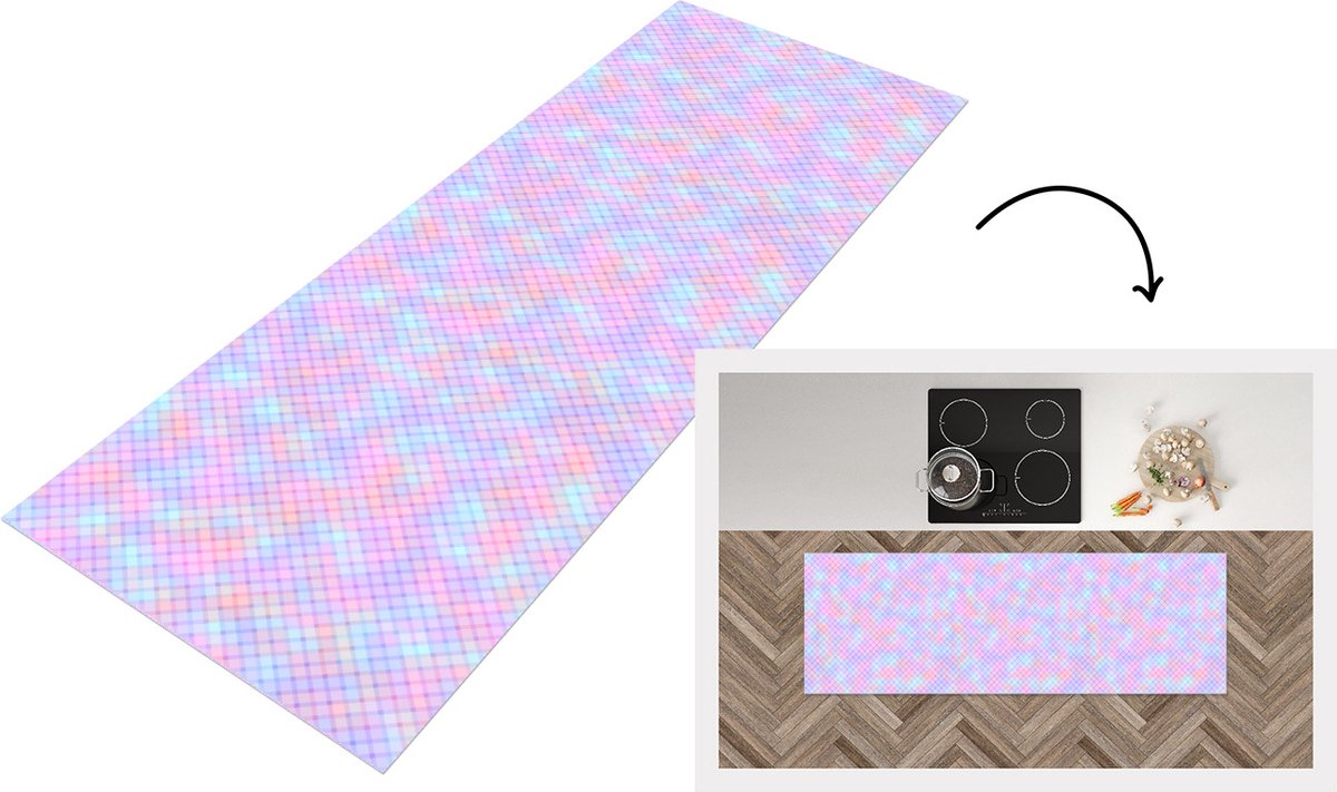 KitchenYeah Keukenloper - Loper keuken - Design - Geometrie - Roze - 150x50 cm - Keukenloper vinyl Multicolor