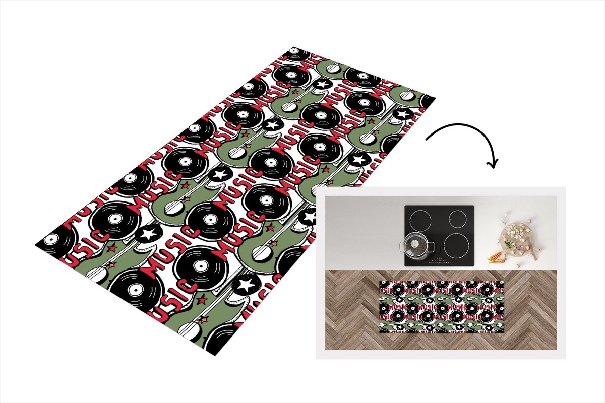 KitchenYeah Keukenloper - Loper keuken - Patronen - Muziek - Vinyl - 120x50 cm - Keukenloper vinyl Multicolor