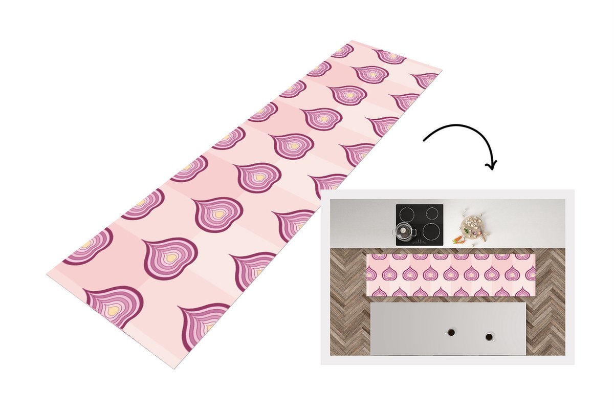 KitchenYeah Keukenloper - Loper keuken - Paars - Patronen - Uien - 240x60 cm - Keukenloper vinyl Multicolor