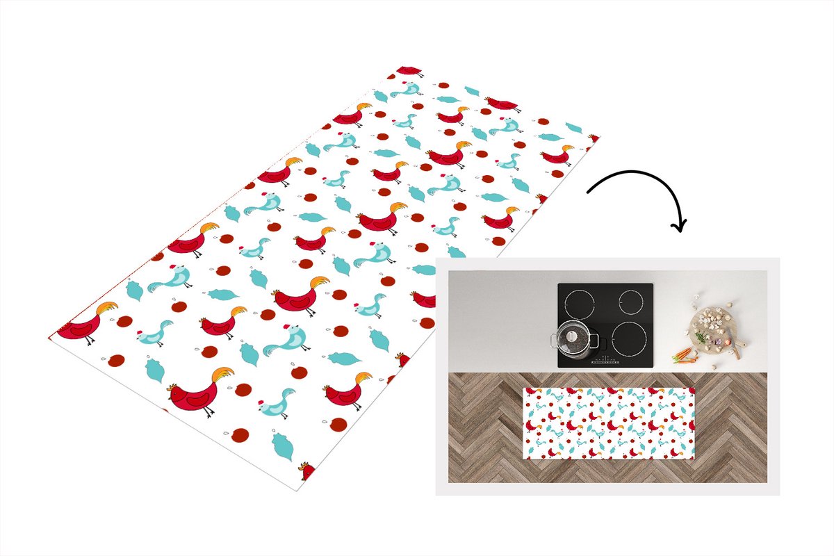 KitchenYeah Keukenloper - Loper keuken - Patronen - Dieren - Kip - Keukenloper vinyl Multicolor