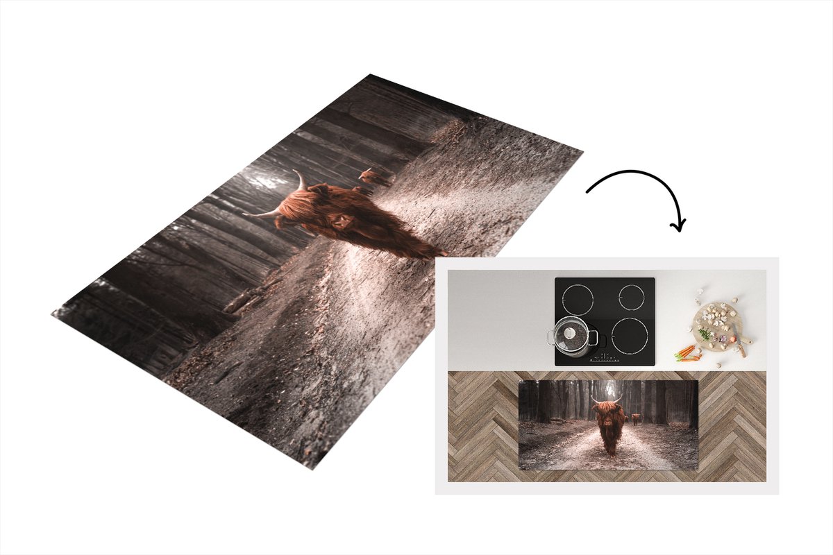 KitchenYeah Keukenloper - Loper keuken - Schotse hooglander - Dieren - Bomen - 120x60 cm - Keukenloper vinyl Multicolor