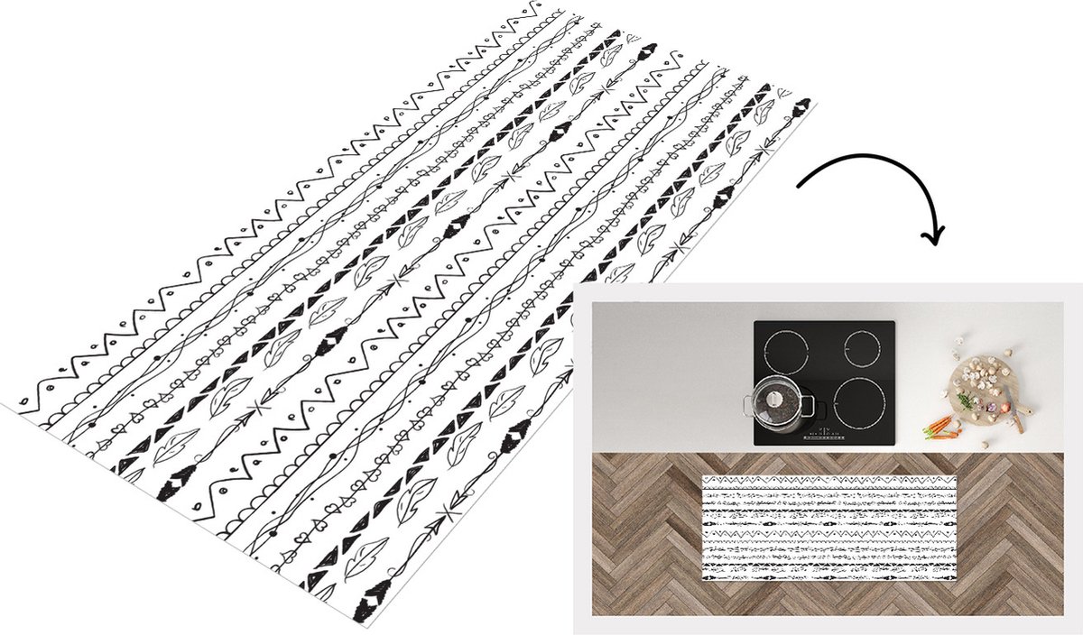 KitchenYeah Keukenloper - Loper keuken - Patroon - Tieners - Veren - Hart - 120x50 cm - Keukenloper vinyl Multicolor