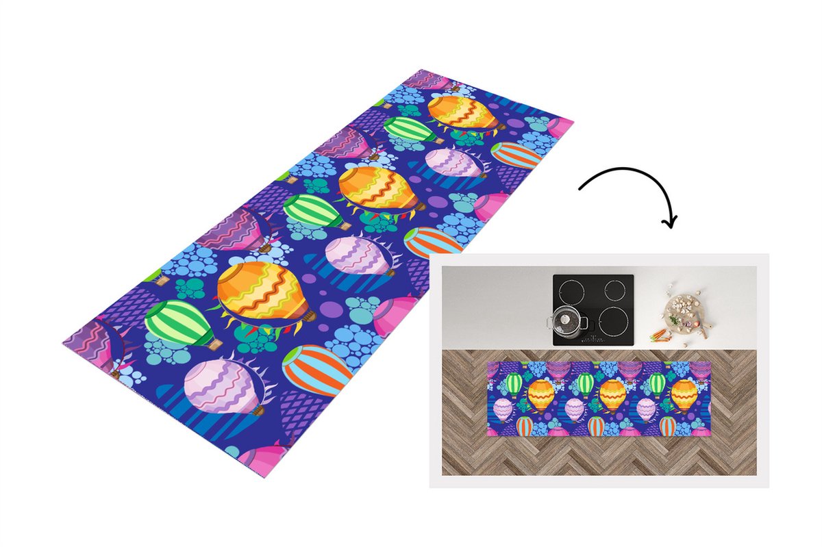 KitchenYeah Keukenloper - Loper keuken - Luchtballon - Regenboog - Patronen - Kinderen - Abstract - 150x50 cm - Keukenloper vinyl Multicolor