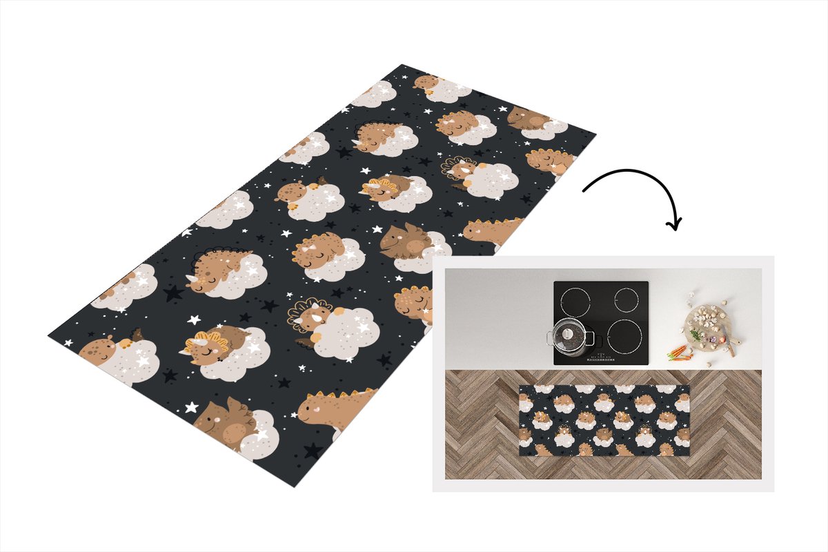KitchenYeah Keukenloper - Loper keuken - Patroon - Jongens - Dino - Kinderen - Keukenloper vinyl Multicolor