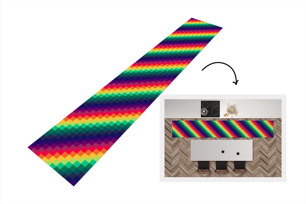 KitchenYeah Keukenloper - Loper keuken - Regenboog - Patronen - Pixel - 300x50 cm - Keukenloper vinyl Multicolor
