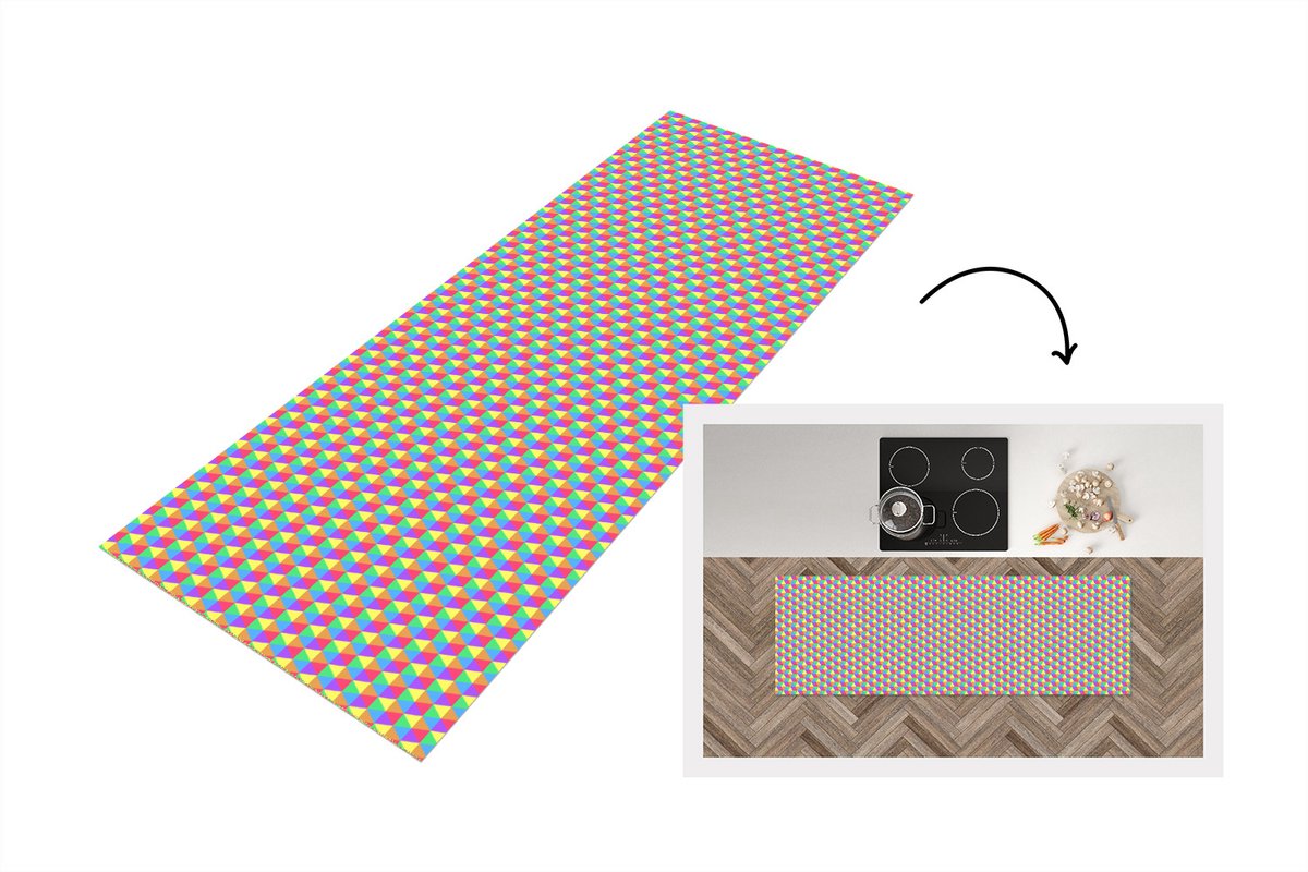 KitchenYeah Keukenloper - Loper keuken - Hexagon - Regenboog - Patroon - Keukenloper vinyl multicolor, foto 2