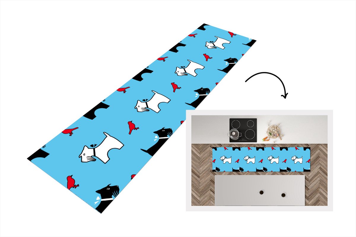 KitchenYeah Keukenloper - Loper keuken - Hond - Vogel - Dieren - Patronen - Kinderen - 200x50 cm - Keukenloper vinyl Multicolor