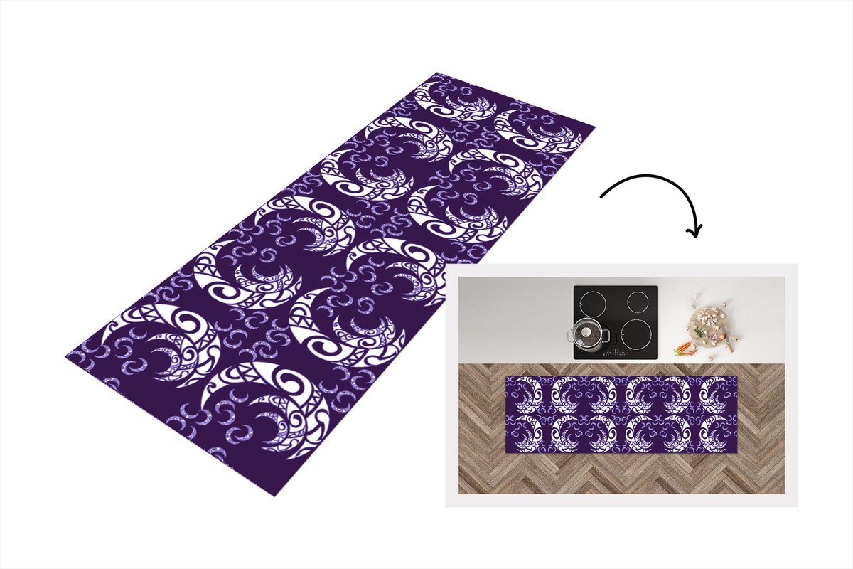 KitchenYeah Keukenloper - Loper keuken - Maan - Patronen - Nacht - 150x50 cm - Keukenloper vinyl Multicolor