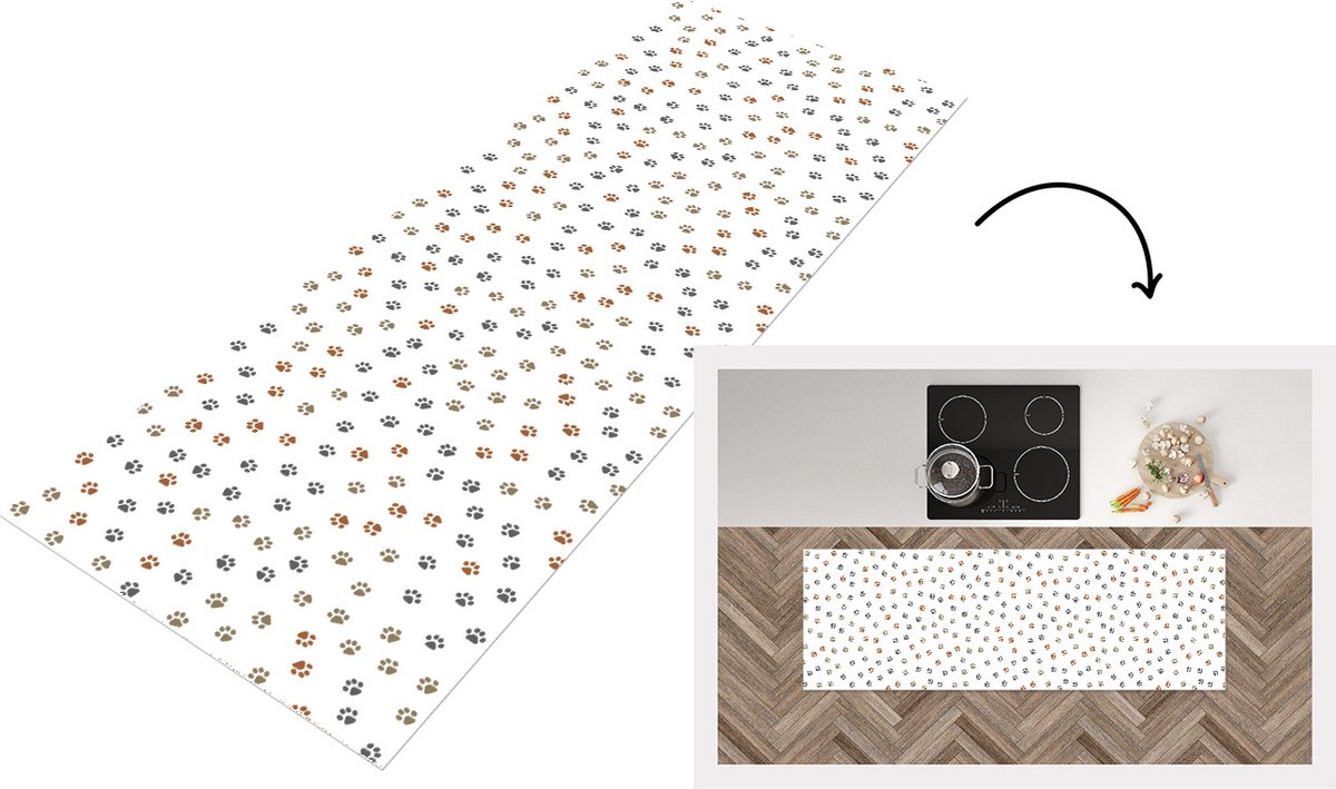 KitchenYeah Keukenloper - Loper keuken - Katten - Pootafdruk - Huisdieren - Patronen - 180x60 cm - Keukenloper vinyl Multicolor