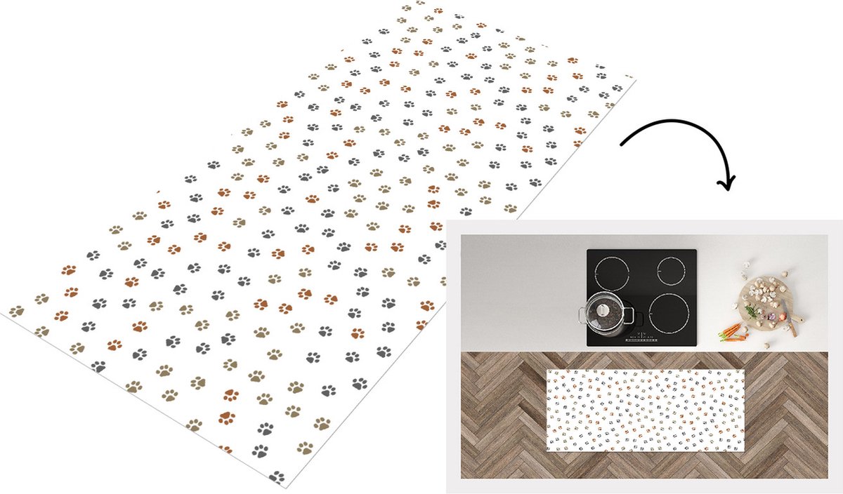 KitchenYeah Keukenloper - Loper keuken - Katten - Pootafdruk - Huisdieren - Patronen - 120x50 cm - Keukenloper vinyl Multicolor
